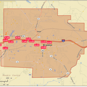 Traffic Count Map - Brandon, MS