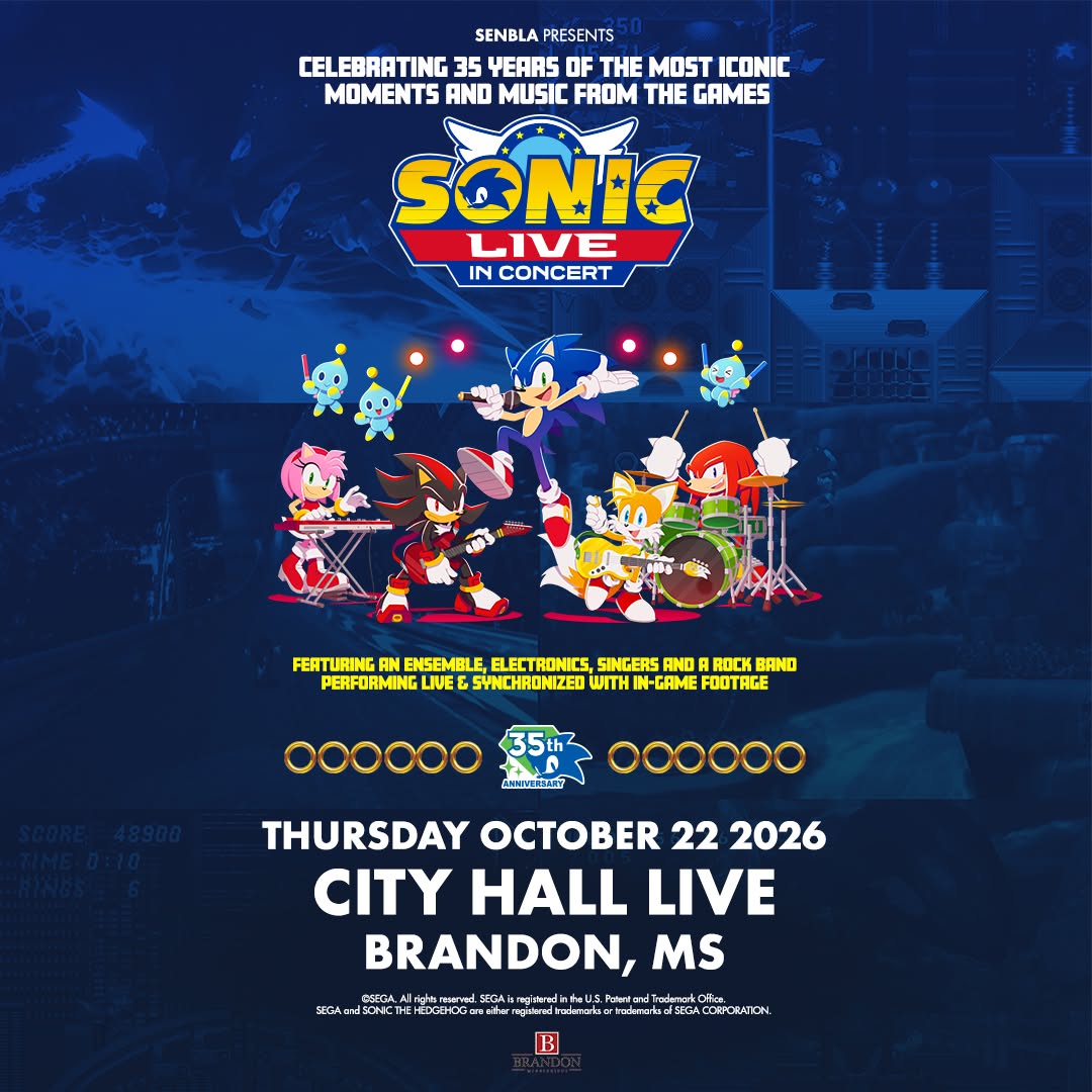 Sonic Live In Concert is speeding into Brandon at City Hall Live on Thursday, October 22! Experience iconic moments from some of your favorite Sonic the Hedgehog games accompanied by the beloved music performed by a live ensemble featuring a rock band, electronics and vocalists in a 35th anniversary celebration.