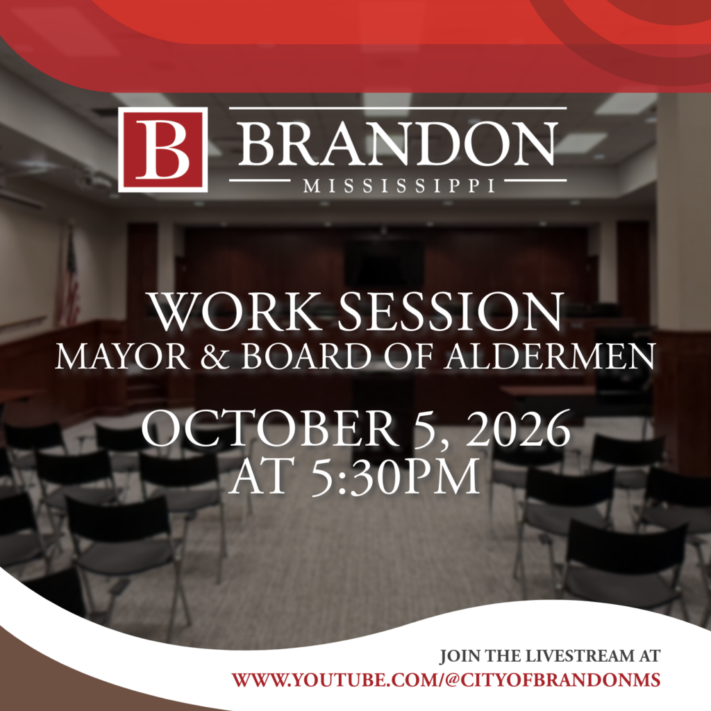 AGENDA BRANDON BOARD OF ALDERMEN & MAYOR REGULAR BOARD MEETING BUTCH LEE, MAYOR PRESIDING OCTOBER 5, 2026 A. CALL TO ORDER B. INVOCATION AND PLEDGE OF ALLEGIANCE C. BUTCH LEE, MAYOR 1. GovWell AI Support 2. Placer AI Support 3. FHWA - "FY2026 BUILD Grant" 4. Water System Improvements D. ADJOURN