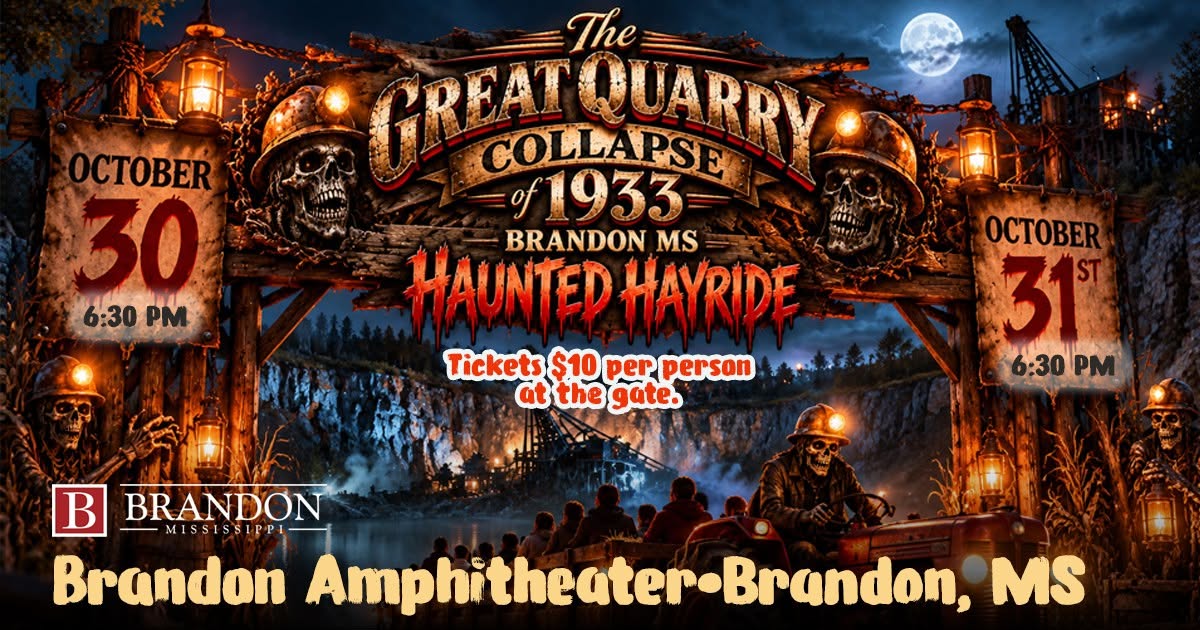 Think you know the Quarry Trails? Think again. Before the trails were formed and the woods grew quiet, hundreds of railroad workers carved through solid limestone right here in Brandon. Climb aboard our tractor-pulled hayride through the pitch-black Quarry Trails and experience The Great Quarry Collapse of 1933. A chilling journey into Brandon’s darkest untold legend. EVENT DETAILS * Event: The Great Quarry Collapse of 1933 Haunted Hayride * Dates: October 30 & October 31 * Time: Gates open at 6:30 PM * Location: Brandon Amphitheater * Admission: $10 per person (Pay at the gate — cash & card accepted) Gather your crew, hold on tight to the wagon, and keep your hands inside. You never know who—or what—is waiting in the fog.